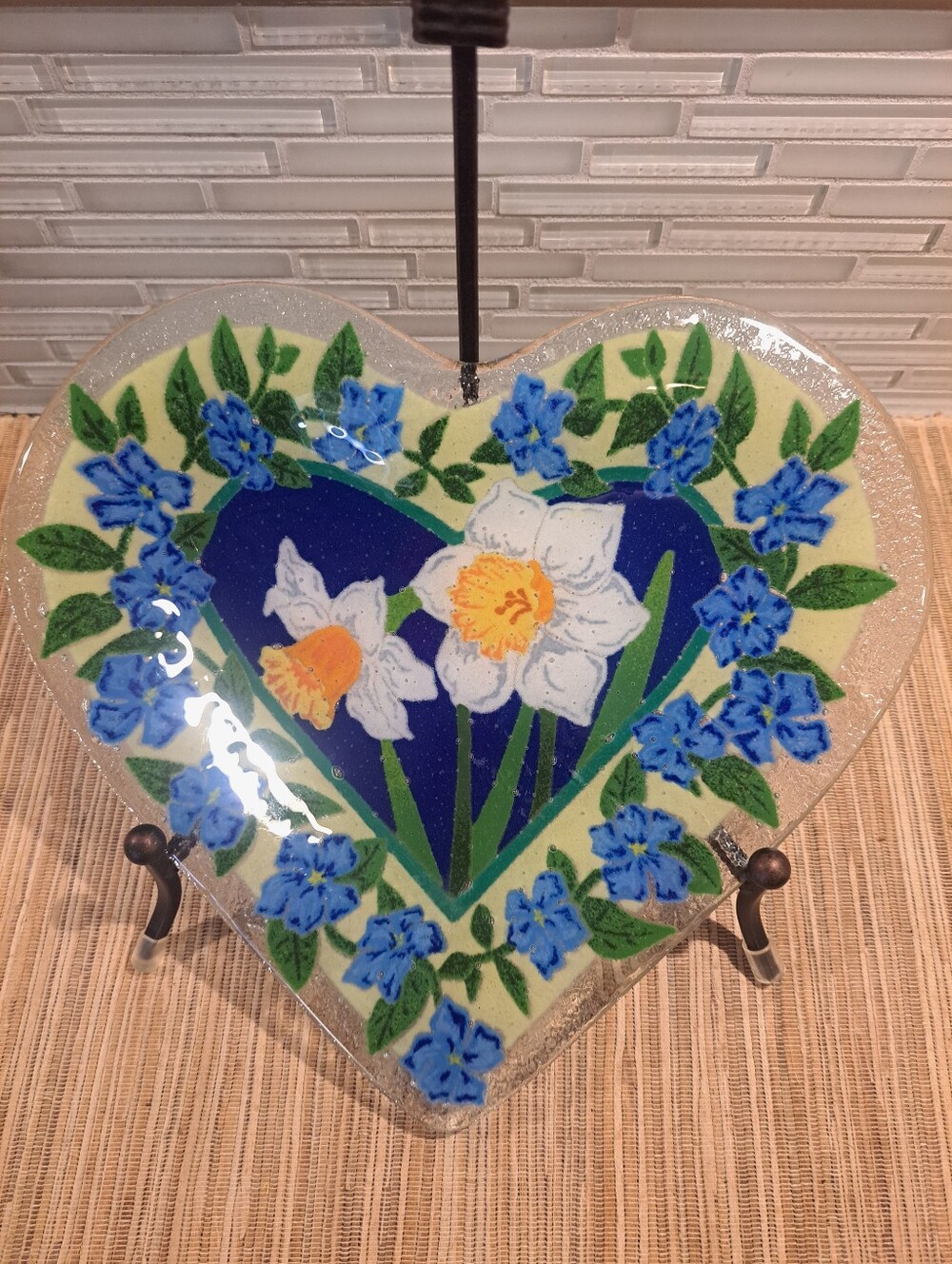 Peggy Karr Fused Glass Heart Shaped 10 Inch Plate
